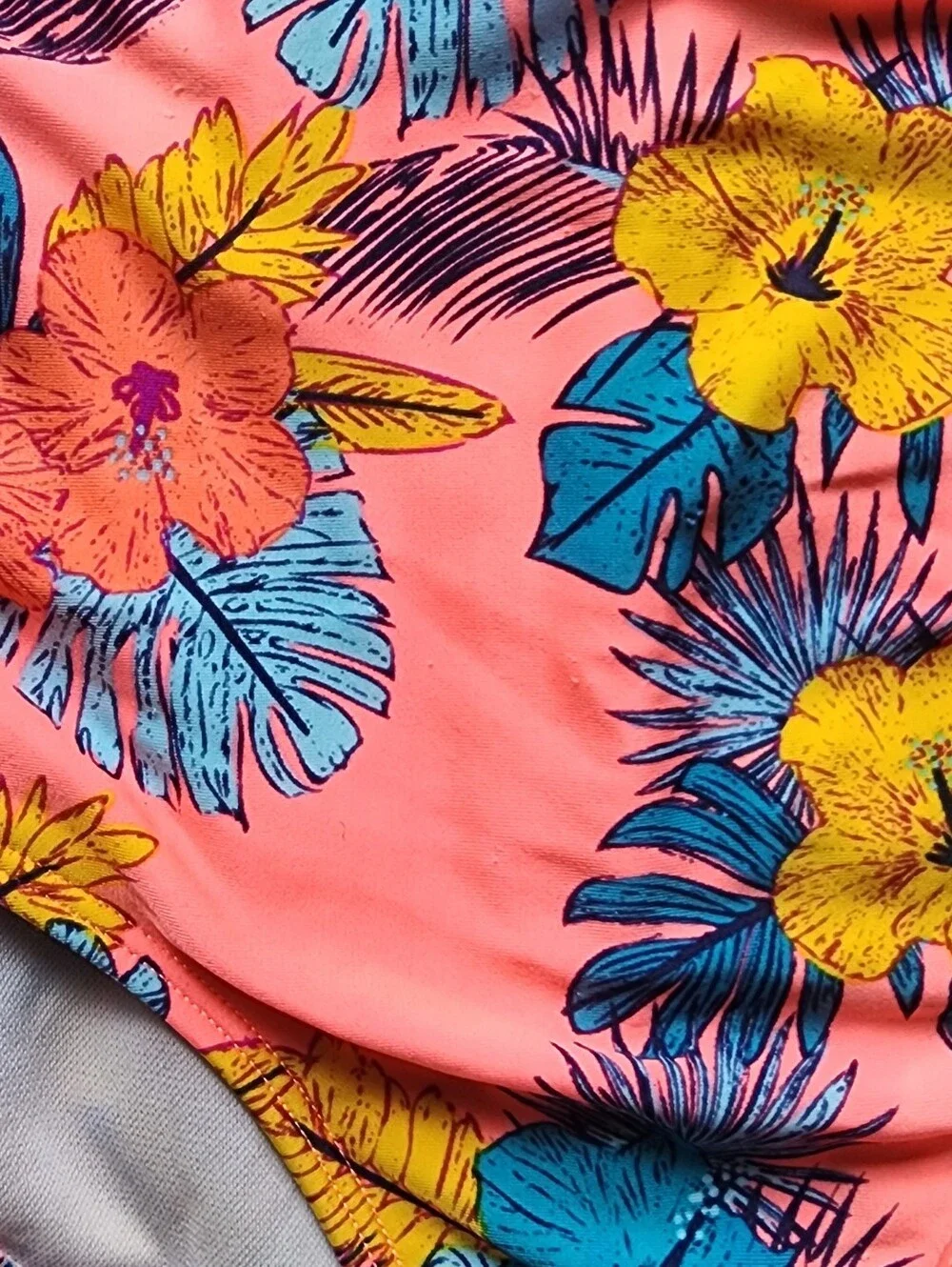 Girls Size 10-12 Swimsuit By Art Class, Bright Floral Print, Snags On Sleeves